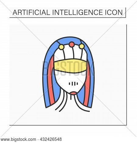 Smart Personal Assistant Color Icon. Female Robot Head With Data Connection Interface.smart House Te