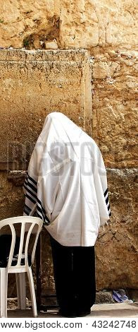 Unidentified Man In Tefillin  Praying At The Wailing Wall (western Wall)