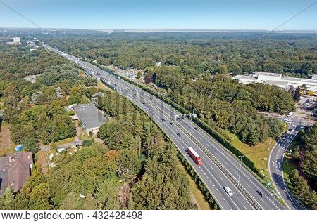 Aerial from the highway A1 near Amsterdam in the Netherlands