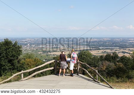 Odenas, France - September 4, 2018: View Of The Saone Valley From Mont Brouilly. Mont Brouilly Is A 