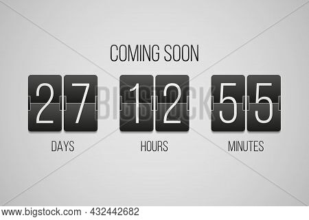 Coming Soon Flip Countdown Clock Counter Timer On A Gray Background