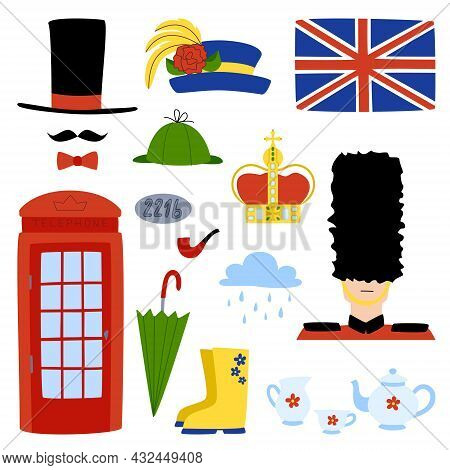 Set Of Objects And Symbols Related To London And England
