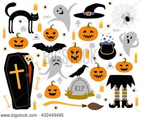 Set Of Halloween Design Elements. Vector Illustration.