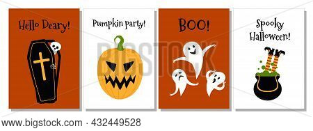 Set Of Halloween Greeting Cards. Vector Illustration. Minimalistic Design