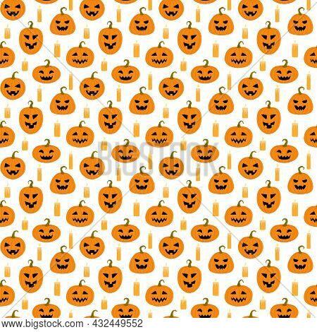 Vector Seamless Pattern For Halloween . Holiday Background For Fabrics, Paper, Textile, Gift Wrap