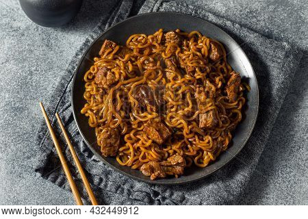 Homemade Trendy Korean Jjapaguri Noodles With Beef