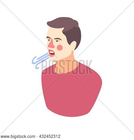 Isometric Allergy Sympton Icon With Character Coughing With Red Nose 3d Vector Illustration