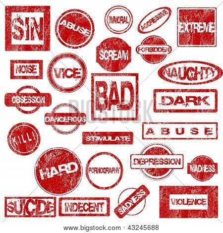 Red Grunge Stamps With Negative Words