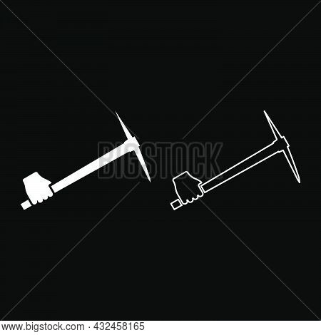 Pickaxe In Hand Tool In Use Arm Digging And Mining Concept Industrial Work Mattock Quarry Icon White