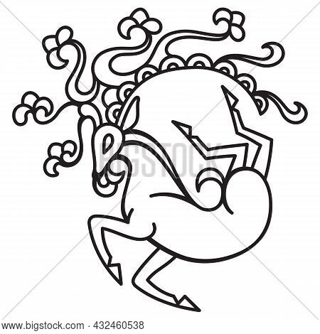Siberian Ice Maiden Tattoo Vector Design. Ornate Running Deer With Antlers And Flowers Based On The 