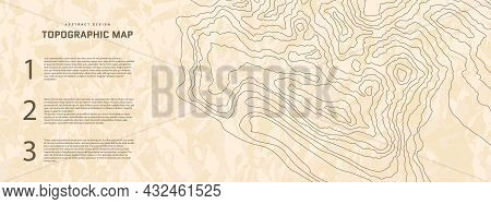 Topographic Map Abstract Background With Infographic Elements. Old Outline Cartography Landscape. To