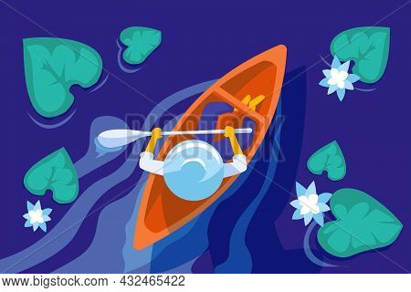 Boatman In Lake Flat Illustration Concept Vector