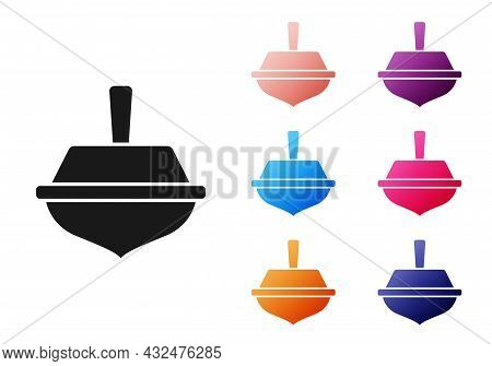 Black Hanukkah Dreidel Icon Isolated On White Background. Set Icons Colorful. Vector
