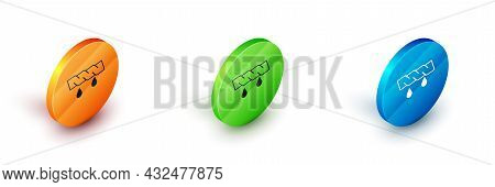 Isometric Squeeze Clothes Icon Isolated On White Background. Circle Button. Vector