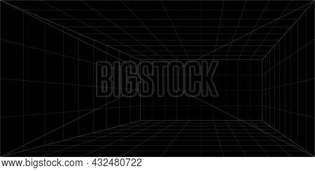 Vector. Perspective Black Room Architectural Background. Abstract Black Background. One-point Perspe