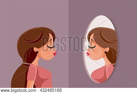 Woman Looking In The Mirror Suffering From Depression