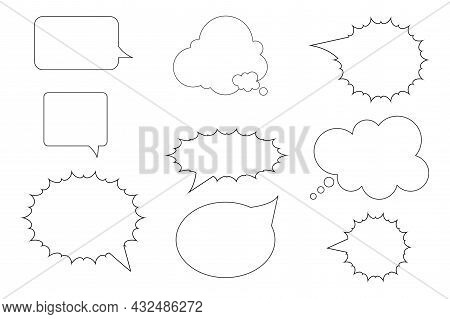 Black Speech Bubble Icon Set. Chat Emblem. Message Symbol. Communication Backdrop. Vector Illustrati