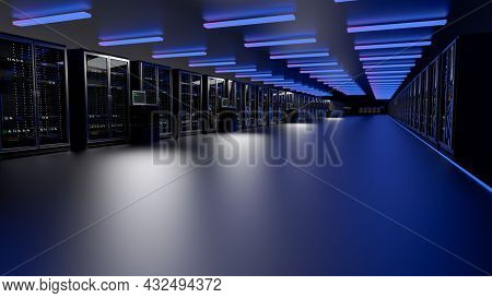 Rackmount Led Console In Server Room Data Center. Server. Room Servers Data Center. Backup, Mining, 
