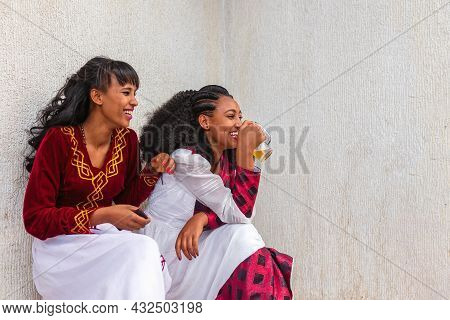 Mekelle, Ethiopia - April 28, 2019: Ethiopian Beautiful Woman With Traditional Hair Style On The Str