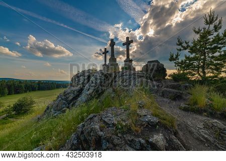 The National Natural Monument Three Crosses (tři Kříže In Czech) Near The Small Town Of Prameny Near