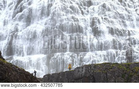 Dynjandi, Iceland On August 6, 2021: Dynjandi Is The Most Famous Waterfall Of The West Fjords, Icela