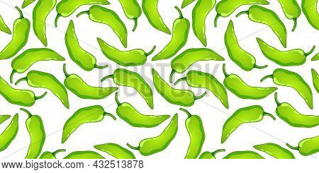 Green Pepper Vector Seamless Pattern. Mexican Chili Vegetable. Hot Paprika Texture.