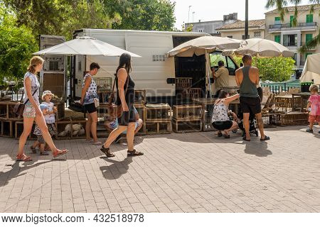 Sineu, Spain; September 08 2021: Weekly Street Market Of Food, Crafts And Animals In The Mallorcan T