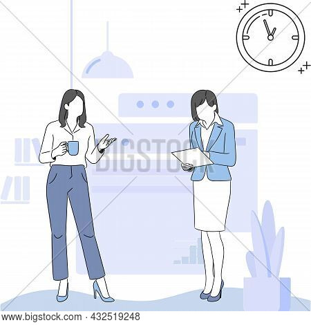 Two Women's Talking Business In Office Room.