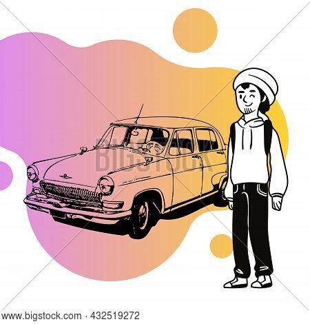 A Young Man With A Car Illustrations