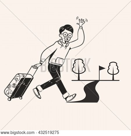 A Man Going Somewhere Else Or Abroad With Suitcase