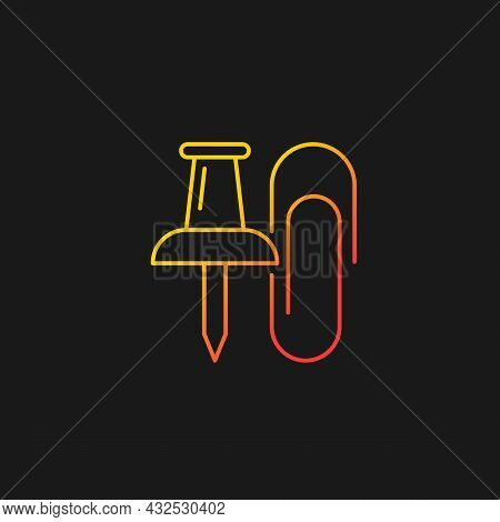 Pins And Paper Clips Gradient Vector Icon For Dark Theme. Office Supplies. Binding Paper Sheets Toge