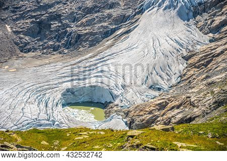 Mountain Glacier In Austrian Alps. Schlaten Glacier, German: Schlatenkees, In Venediger Group, Hohe 