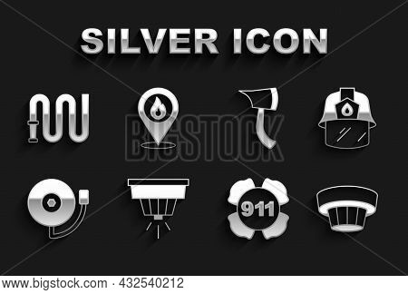 Set Smoke Alarm System, Firefighter Helmet, Emergency Call 911, Ringing Bell, Axe, Hose Reel And Loc
