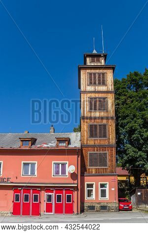 Volary, Czech Republic - September 20, 2020: Wooden Tower Of The Historic Fire Station In Volary, Cz