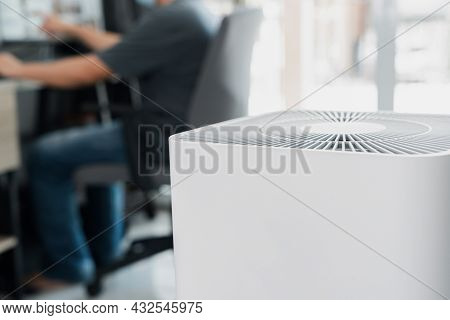 Close Up Air Purifier In The Room Is Very Safe And Clean To Breathe With Filter Dust Pm 2.5 And A Ma