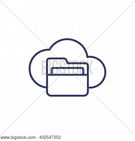 Cloud Folder Line Icon On White, Vector
