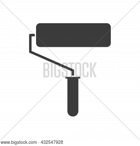Paint Roller Icon. Black Silhouette Repair And Built Work Tool. Vector Isolated On White.