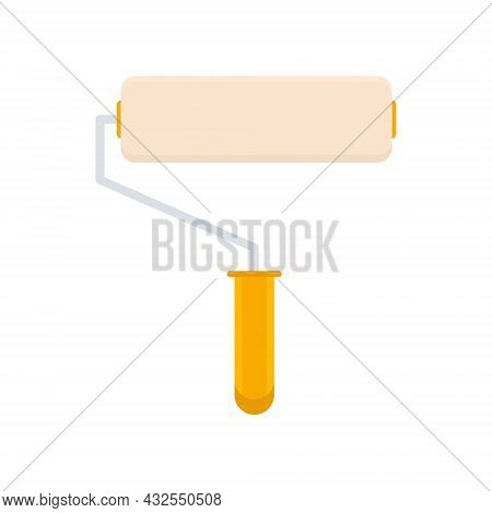 Paint Roller Flat Icon. Repair And Built Work Tool With Orange Handle. Vector Isolated On White.