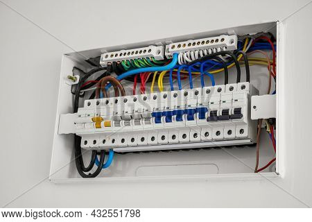 Consumer Unit And Circuit Breaker Installed On The House Wall