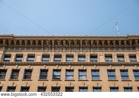 Edmonton, Alberta - July 30, 2021: Looking Up View Of Edmonton's Historic Downtown Office Buildings.
