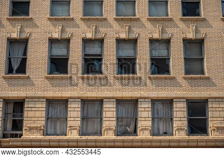 Edmonton, Alberta - July 30, 2021: Looking Up View Of Edmonton's Historic Downtown Office Buildings.