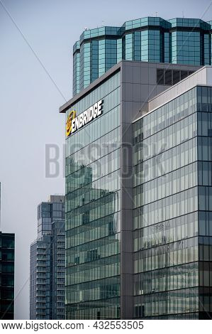 Edmonton, Alberta - July 30, 2021: Looking Up View Of Edmonton's Downtown Office Buildings.