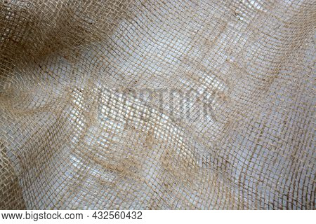 Burlap Crumpled Texture Background Brown, Woven, Close-up