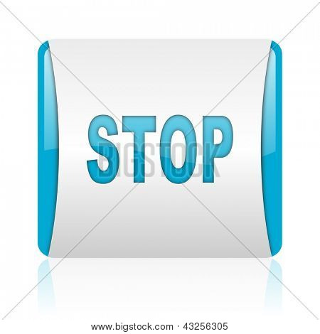stoppe blå og hvide firkantede web blank ikon