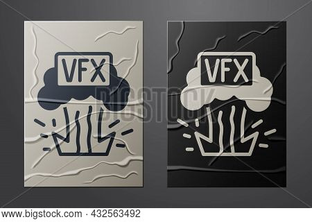 White Vfx Icon Isolated On Crumpled Paper Background. Paper Art Style. Vector