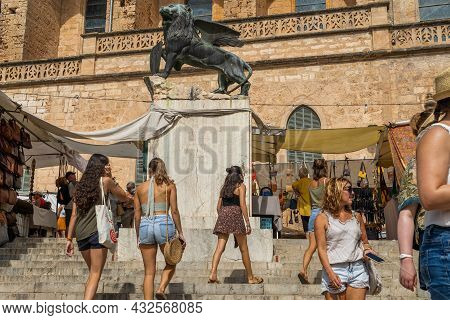 Sineu, Spain; September 08 2021: Weekly Street Market Of Food, Crafts And Animals In The Mallorcan T