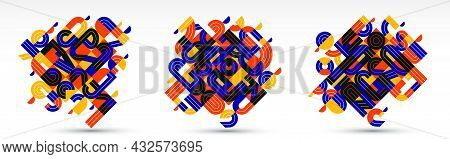 Abstract Modern Vector Trendy Designs Set, Geometric Shapes Stylish Composition, Modular Pattern Art