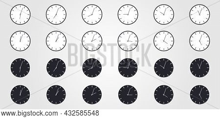 Set Of World Time. Simple Clock Icons In Flat Style. Vector Design Objects.