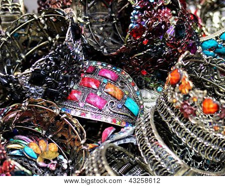 Women's Jewelry  At The Flea Market. Selective Focus