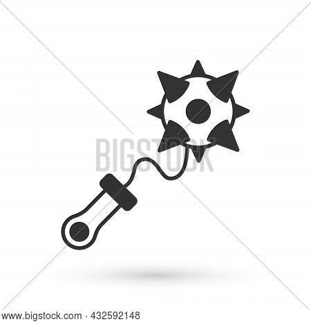Grey Medieval Chained Mace Ball Icon Isolated On White Background. Morgenstern Medieval Weapon Or Ma